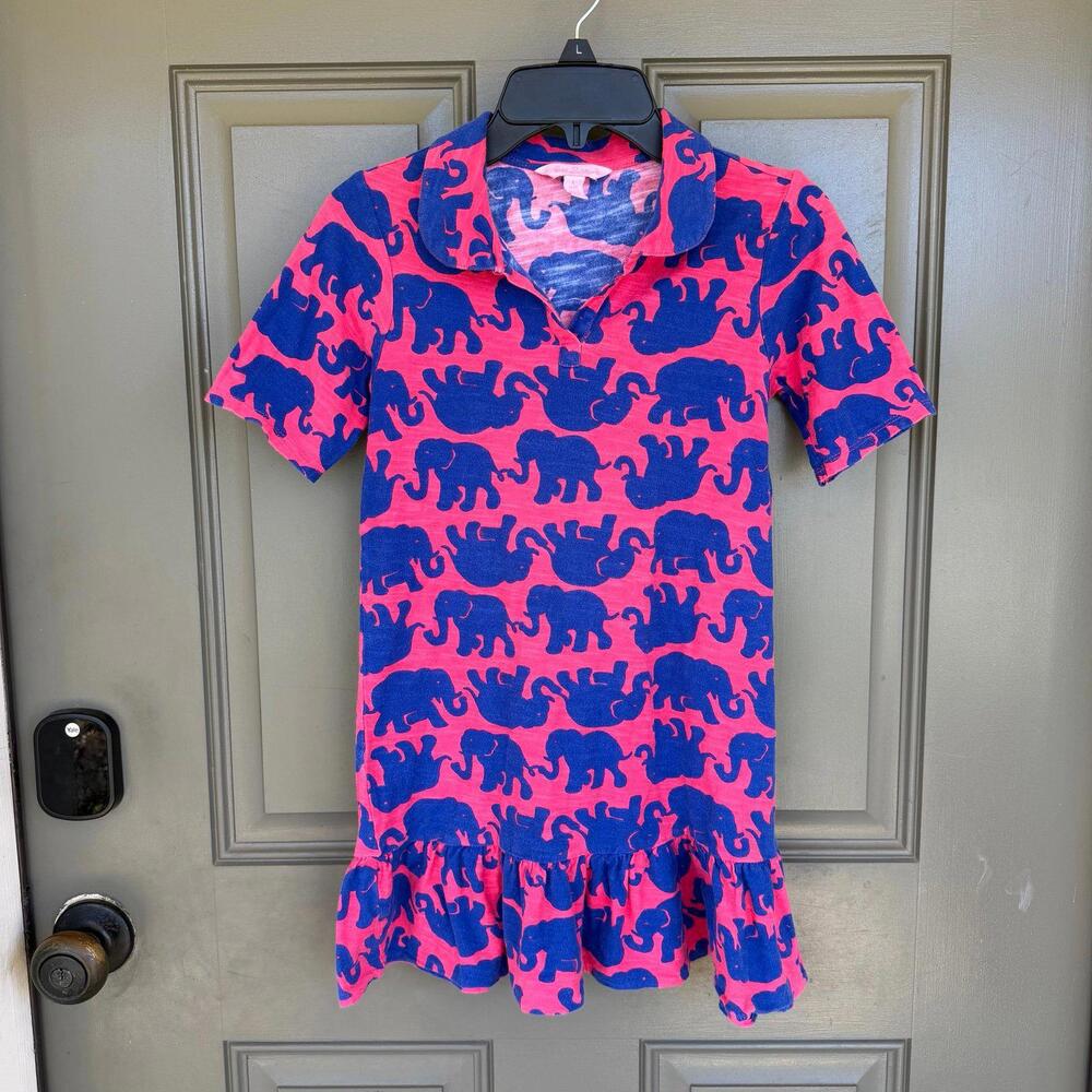 Lilly Pulitzer Tusk in the Sun Pink Elephant Polo Dress Large 8-10